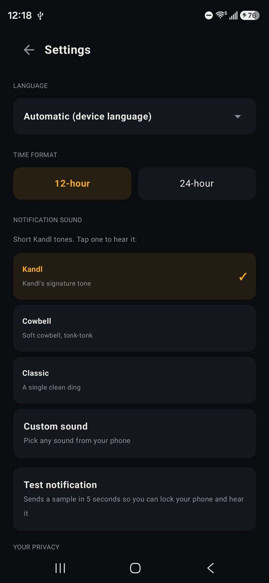 Settings: sounds and language
